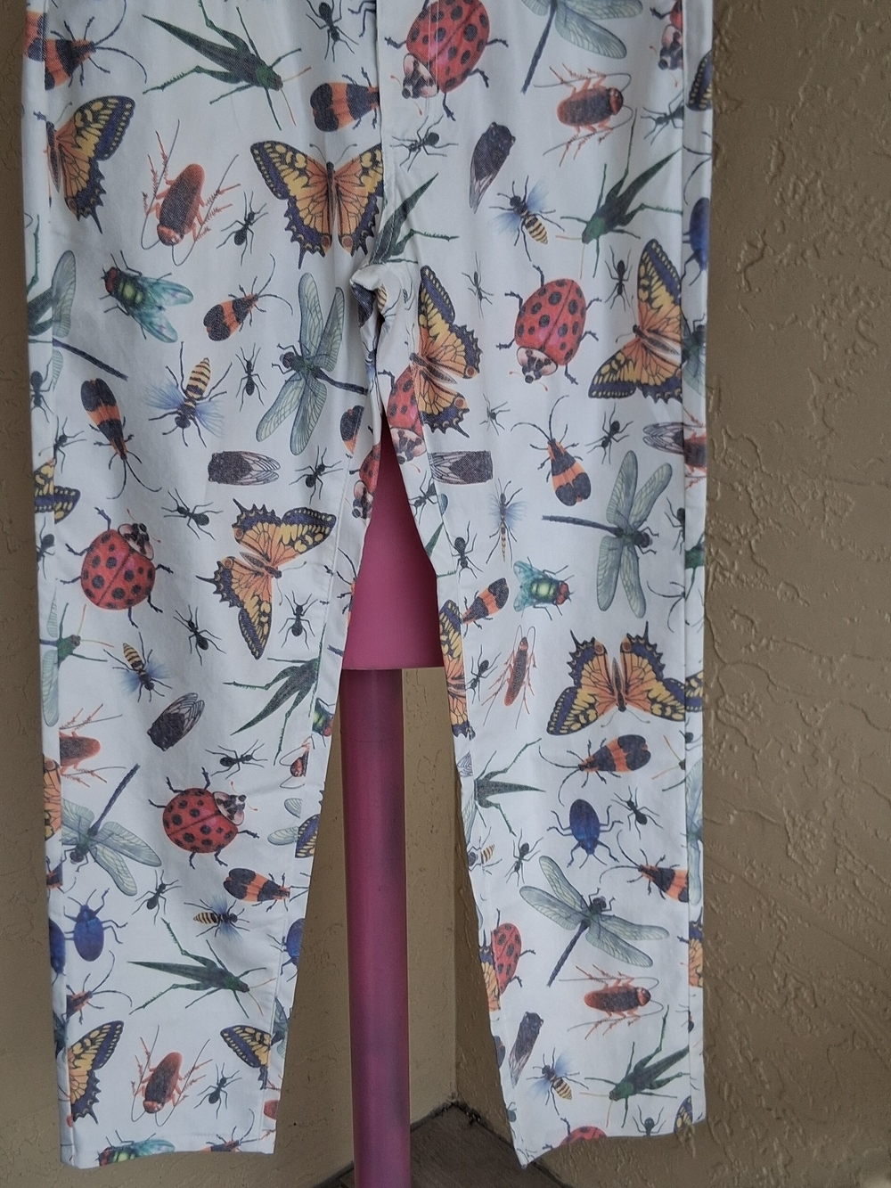 Butterfly/Bug COOL Men Unisex White Insect-Print Jeans.    Original Design